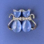 Brooch Cats Blue Egyptian Cat's Eye White Crystals Gold Tone Metal, 31x38mm +