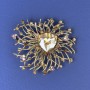 Sale! Accent Brooch with Yellow Rhinestones and Yellow Crystal, Bronze-Gold Tone Metal, 55 mm Diameter +