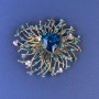 Brooch Accent with blue crystals and blue crystal on bronze-gold metal, diameter 55mm +