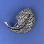 Sale! Feather Brooch in Gray and Black Rhinestones with Dark-Silver Metal, 47x34mm diameter +