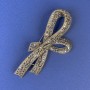 Sale! Bow Brooch with Gray Crystals Bronze-Gold Metal, 78×40 mm