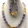 Necklace and Bracelet Set Citrine Amethyst Faceted Cylindrical 12x8mm on Thread