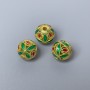 Cloisonné Bead Green-Red Enamel, Ø10mm± hole Ø2–3mm, gold-tone metal, 1 pc