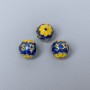 Cloisonné Bead blue-yellow enamel, 10mm diameter ±, hole 1.5mm, metal color gold-tone 1 pc