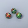 Cloisonné Bead Turquoise-Red-Green Enamel, Ø10×9mm± Hole Ø1.8mm, Gold-toned Metal, 1 pc