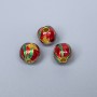 Cloisonné Bead red green yellow enamel, diameter 9x9.5 mm, hole about 2.1 mm, gold-tone metal color, 1 pc