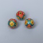 Cloisonné Bead Turquoise-Blue/Red/Yellow Enamel, 10mm± diameter, 2mm hole, gold-colored metal, 1 pc