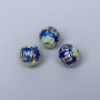 Cloisonné Bead, blue azure enamel, diameter 10mm±, hole diameter 1.5mm, golden metal color, 1 pc