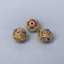 Cloisonné Bead blue red enamel, 10mm diameter ±, hole 1.8mm, golden metal color, 1 pc