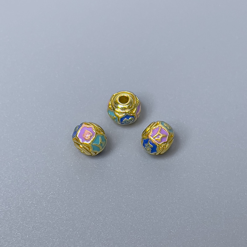 Cloisonné Bead Rondelle Inlay Purple-Blue Turquoise Enamel, diameter 6x5mm±, hole ~1mm, metal color gold