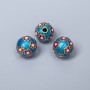 Cloisonné Bead Light Blue with Red Enamel, diameter 10mm±, hole diameter 2mm, gold-tone metal, 1 pc