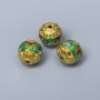 Cloisonné Bead green red blue enamel, 11mm± diameter, 1.8mm hole, gold-tone metal