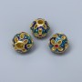 Cloisonné Bead "Pandora" blue turquoise red enamel, 11mm diameter ± hole 3mm, metal color gold, 1 piece