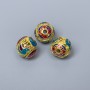Cloisonné Bead Turquoise-Blue-Red-Blue Enamel, 10mm diameter ±, hole diameter 1.8mm, gold-tone metal, 1 pc