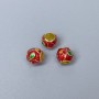 Cloisonné Bead - red and green enamel, diameter 7x7 mm ±, hole diameter ~3.8 mm, gold-toned metal
