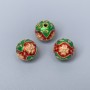 Cloisonné Bead - Cloisonné Bead green, red, pink enamel, diameter 10mm±, hole 2mm, metal color gold-plated, 1 pc
