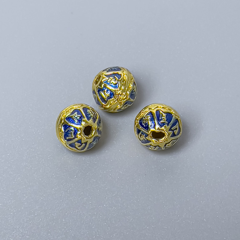 Cloisonné Bead Navy Enamel, 7×6mm ± hole 1mm, metal color gold-tone, 1 pc