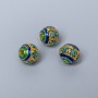 Cloisonné Bead blue-green enamel, 8mm diameter ± hole 1.5mm, gold-tone metal, 1 pc