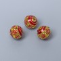 Cloisonné Bead with Red Enamel, 8mm diameter ± hole, 1.5mm diameter hole, golden metal color, 1 pc