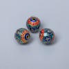Cloisonné Bead, red turquoise blue enamel, 8mm ± hole 1.5mm, golden metal color, 1 pc