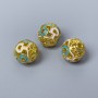 Cloisonné Bead White-Turquoise Enamel, Ø10mm±, Hole Ø2mm, Gold-tone Metal, 1 pc