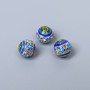 Cloisonné Bead green-blue turquoise enamel, 8mm diameter ± hole, 1.5mm hole, gold-tone metal