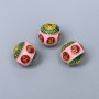Cloisonné Bead in Red, Green, and Pink Enamel, 10mm± Hole 2mm, Gold-Toned Metal, 1 pc
