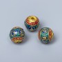 Cloisonné Bead red blue turquoise enamel, diameter 10mm±, hole 2mm, gold-toned metal color, 1 pc
