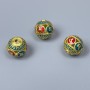 Cloisonné Bead in Red-Turquoise Enamel, 11mmØ ± hole, 2.3mm diameter, gold-tone metal, 1 pc