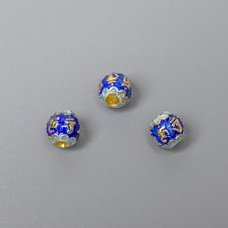 Cloisonné Bead, blue-blue enamel, diameter 6x5 mm, hole 2 mm, golden metal color, 1 pc