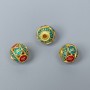 Cloisonné Bead Turquoise-Red with Enamel, 10mm± diameter, hole 1.8mm, light golden metal color, 1 pc