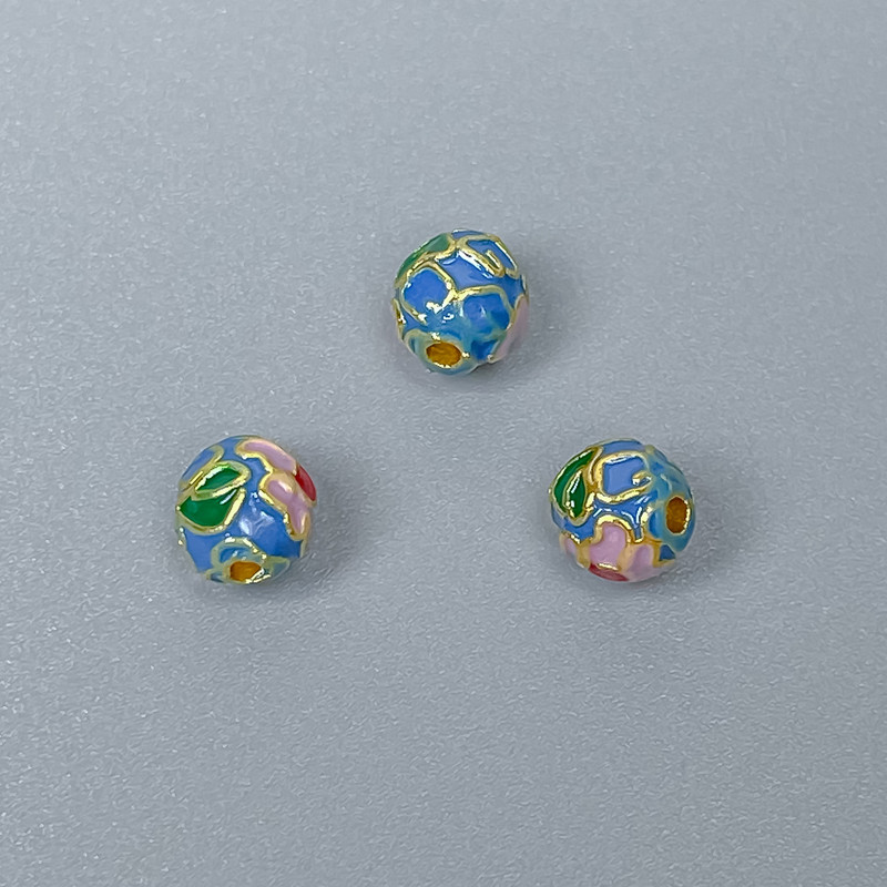 Cloisonné Bead - Blue-Lavender Enamel, 6mm diameter ±, 1.0mm hole, gold-tone metal