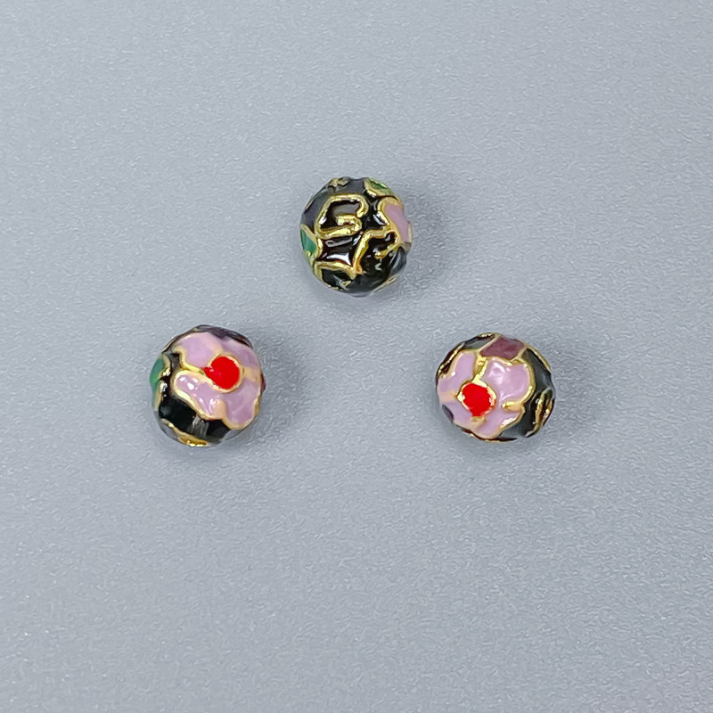 Cloisonné Bead Fittings Black Purple Green Enamel, 6mm diameter ± hole 1mm, metal color Gold 1 pc