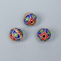 Cloisonné Bead blue red enamel, diameter 10 mm±, hole diameter 2 mm, metal color golden, 1 pc