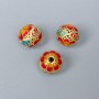 Cloisonné Bead with Red, Green, and Yellow Enamel, 10x9.5mm ± hole 2mm, metal color with gold tone, 1 pc