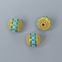 Cloisonné Bead Findings, blue enamel, diameter 10mm± hole, diameter 2mm metal color gold tone 1 pc