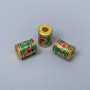 Cloisonné Bead Cylinder Red Green Enamel, diameter 7×10 mm ± hole 3 mm, gold-colored metal