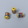 Cloisonné Bead Cylinder Blue-Red Enamel, diameter 6×8 mm ± hole 2 mm, metal base gold color, 1 pc