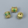 Cloisonné Bead Cylindrical Green-Red Enamel, 8x10mm+ hole, 2mm diameter metal color gold, 1 pc