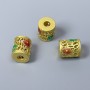 Cloisonné Bead Cylinder Red Green Enamel, diameter 9x10mm±, hole 3mm, metal color gold-tone 1 pc