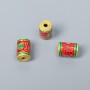 Cloisonné Bead Cylindrical Red-Green Enamel, Ø 6x9mm ±, hole Ø 1.5mm, metal color Gold, 1 pc