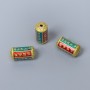 Cloisonné Bead - Cylindrical, Green-Red Enamel, 7x14mm± hole 1.5mm, Gold-toned metal, 1 pc