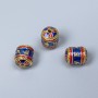 Cloisonné Bead Cylinder Blue Red Enamel, hole 1mm, diameter 8×10mm, golden metal color, 1 pc