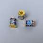 Cloisonné Bead Cylindrical Lotus Blue Turquoise Enamel, diameter 7x9mm±, hole diameter ~2.5mm, metal color gold-tone, 1 pc