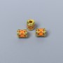 Cloisonné Bead Cylinder Orange-Red, Orange-Red enamel, diameter 5×6mm±, hole diameter 1.5mm, gold-tone metal color, 1 pc