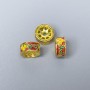 Cloisonné Bead Rondelle, red yellow green enamel, diameter 10x5mm±, hole diameter 2mm, gold-toned metal, 1 pc