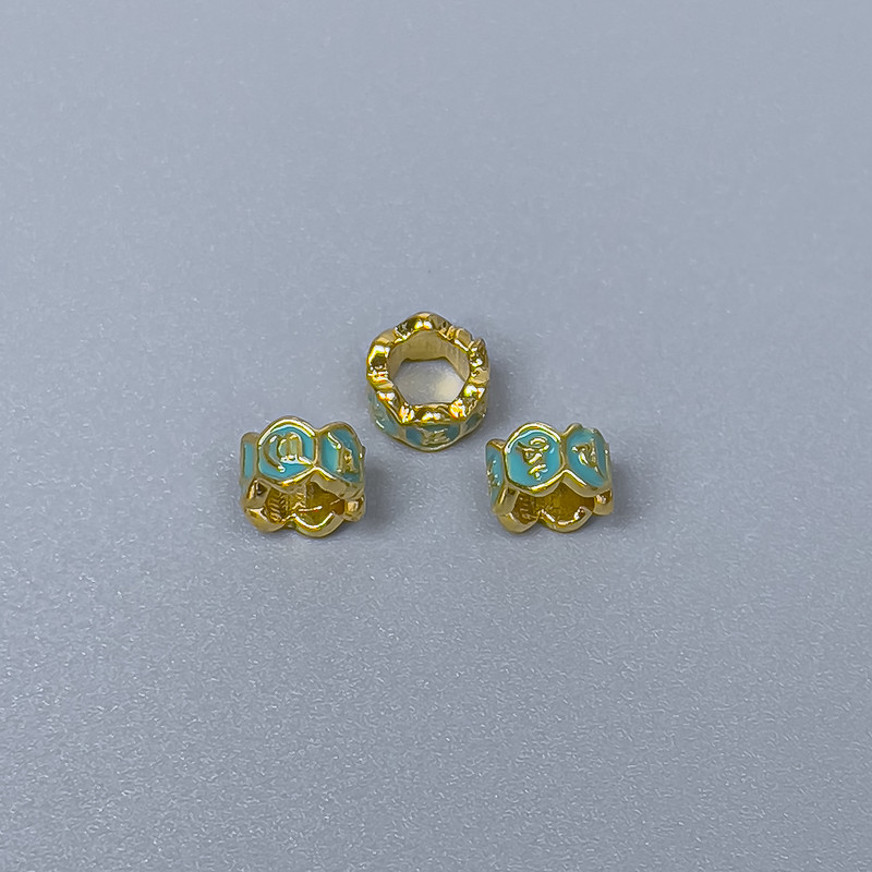 Cloisonné Bead Rondelle Green Enamel, 5.5×3.5 mm, hole 3.5 mm, gold-tone metal, 1 piece