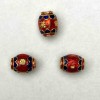 Cloisonné bead barrel red-blue enamel, diameter 8×10 mm ± hole diameter, 1.8 mm golden metal color 1 pc