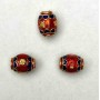 Cloisonné Bead Barillet Bead red blue enamel, 8×10 mm± hole, 1.8 mm diameter, gold-tone metal, 1 pc