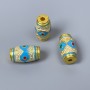 Clōisonné Bead Barillo, White-Blue-Red Enamel, 8x14mm Bar (Hole 2mm), Gold-Tone Metal, 1 pc